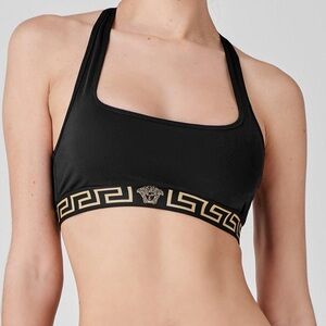 Versace Black & Gold Greek Key Sports Bikini Top